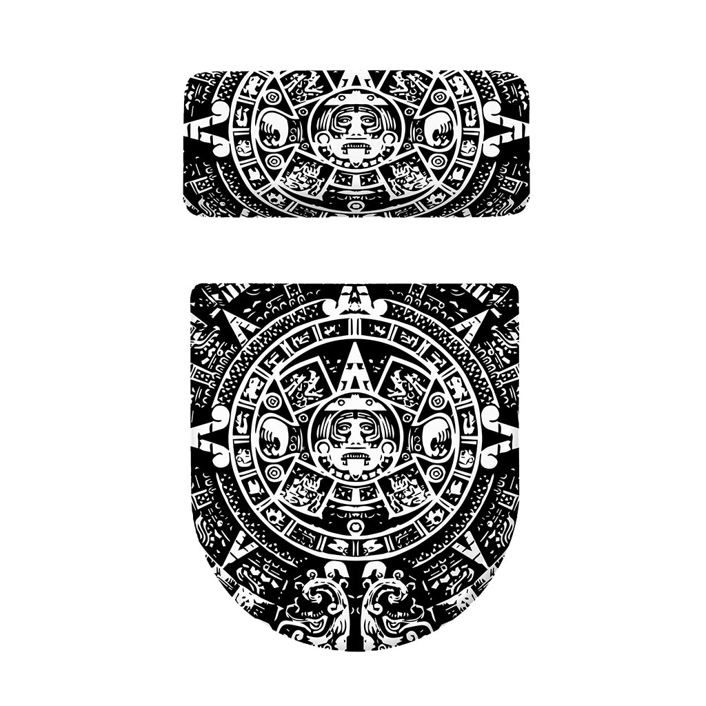 Black And White Maya Calendar Print Toilet Lid And Tank Cover Set