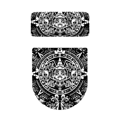 Black And White Maya Calendar Print Toilet Lid And Tank Cover Set