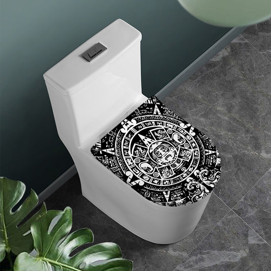 Black And White Maya Calendar Print Toilet Lid Cover