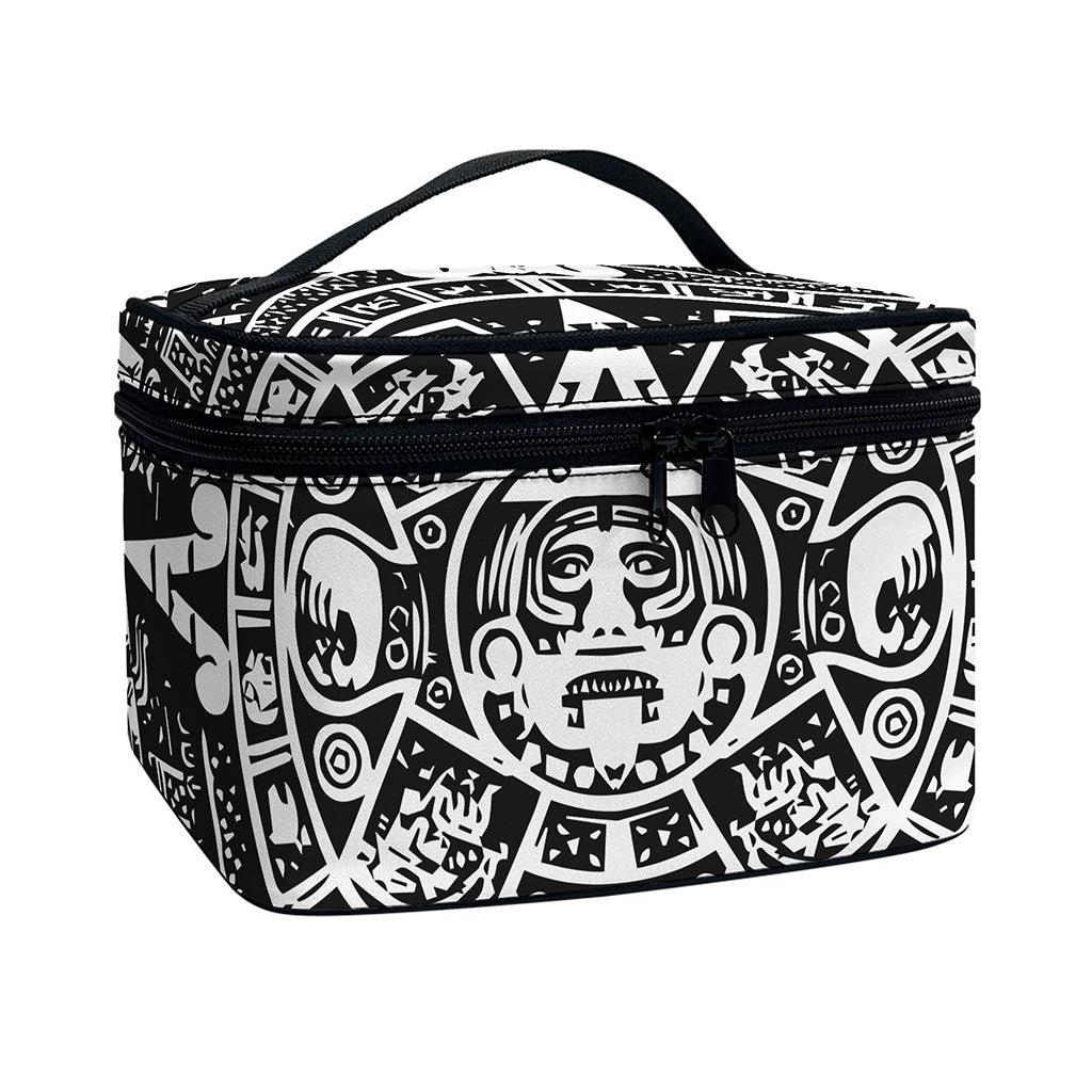 Black And White Maya Calendar Print Travel Makeup Bag