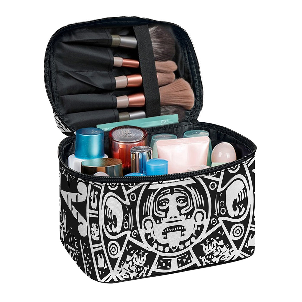 Black And White Maya Calendar Print Travel Makeup Bag