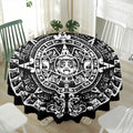 Black And White Maya Calendar Print Waterproof Round Tablecloth
