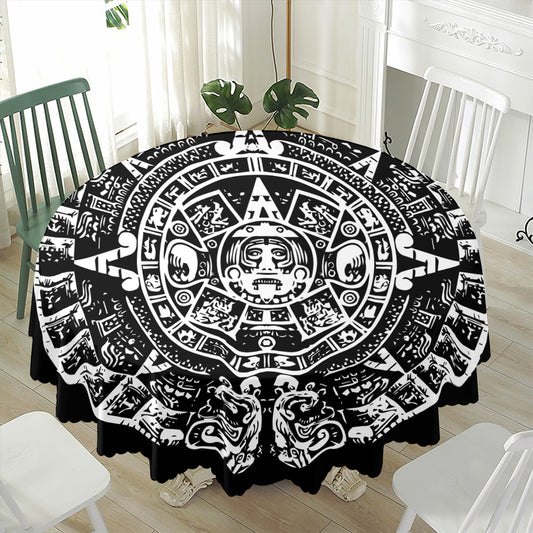 Black And White Maya Calendar Print Waterproof Round Tablecloth
