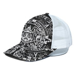 Black And White Maya Calendar Print White Mesh Trucker Cap
