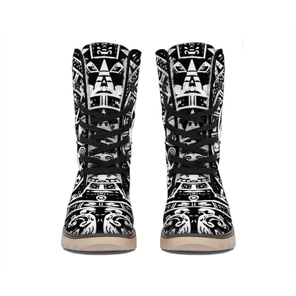 Black And White Maya Calendar Print Winter Boots