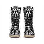 Black And White Maya Calendar Print Winter Boots