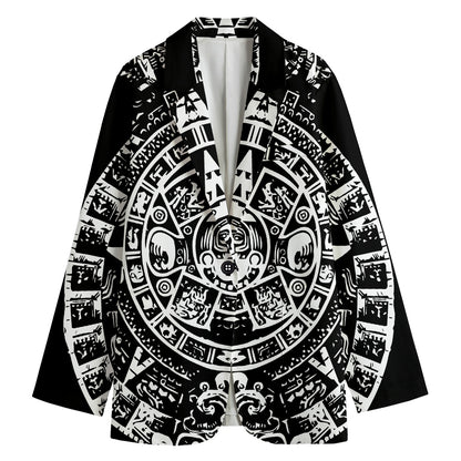 Black And White Maya Calendar Print Women's Blazer
