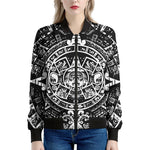 Black And White Maya Calendar Print Women's Bomber Jacket