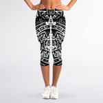 Black And White Maya Calendar Print Women's Capri Leggings