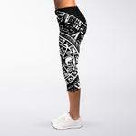 Black And White Maya Calendar Print Women's Capri Leggings