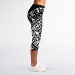Black And White Maya Calendar Print Women's Capri Leggings