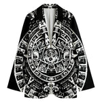 Black And White Maya Calendar Print Women's Cotton Blazer