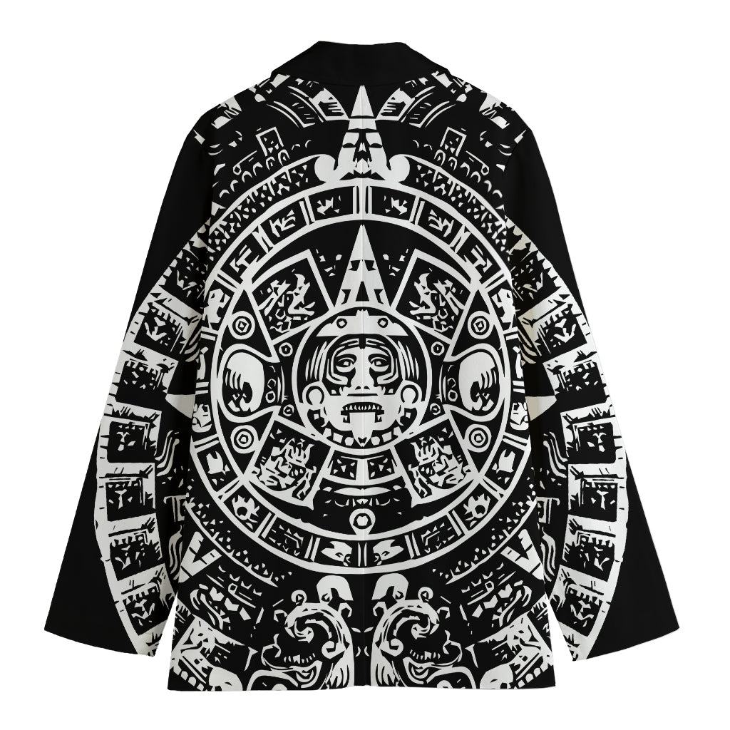 Black And White Maya Calendar Print Women's Cotton Blazer