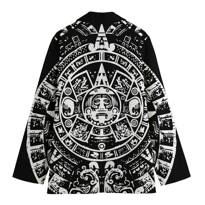 Black And White Maya Calendar Print Women's Cotton Blazer