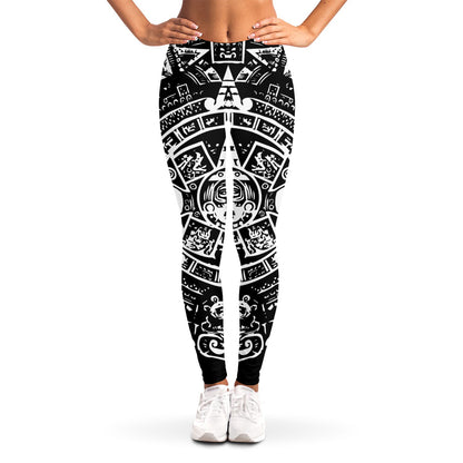 Black And White Maya Calendar Print Women's Leggings