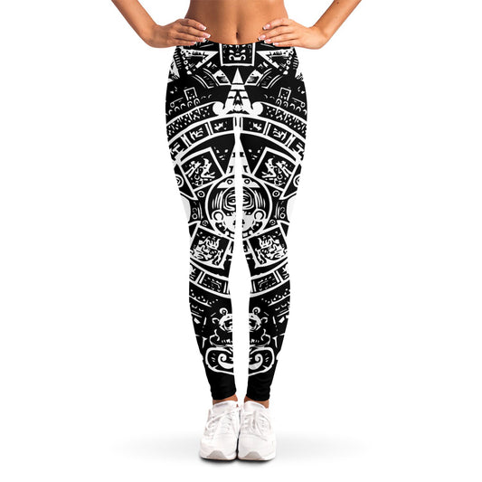 Black And White Maya Calendar Print Women's Leggings