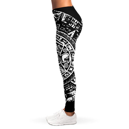Black And White Maya Calendar Print Women's Leggings