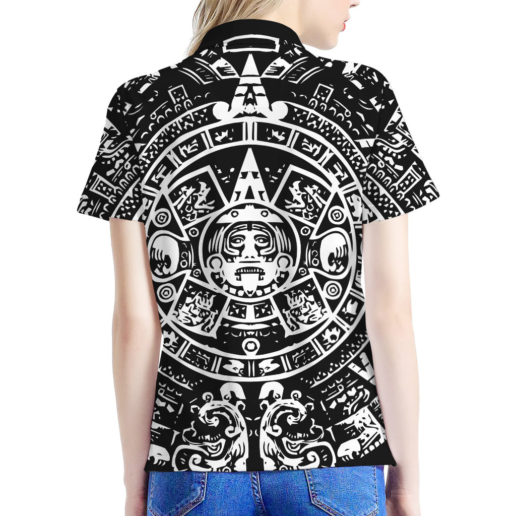 Black And White Maya Calendar Print Women's Polo Shirt