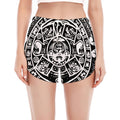 Black And White Maya Calendar Print Women's Split Running Shorts