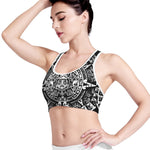 Black And White Maya Calendar Print Women's Sports Bra