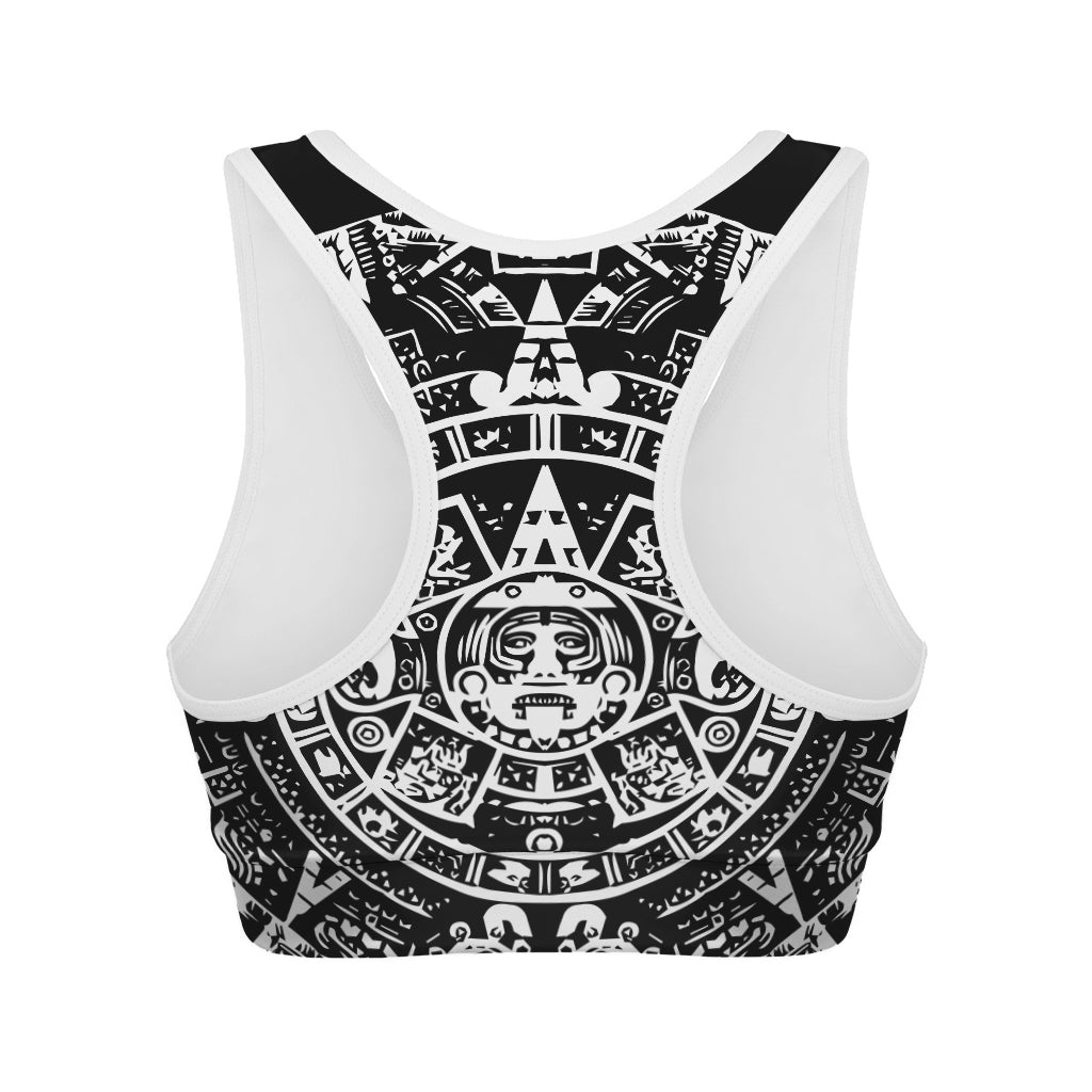Black And White Maya Calendar Print Women's Sports Bra