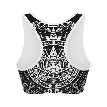 Black And White Maya Calendar Print Women's Sports Bra