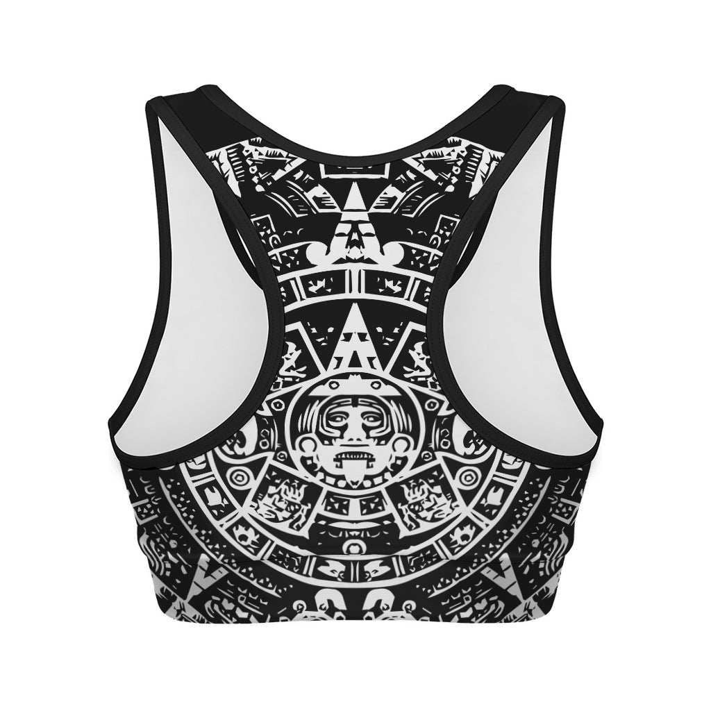 Black And White Maya Calendar Print Women's Sports Bra