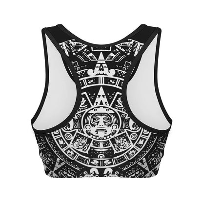 Black And White Maya Calendar Print Women's Sports Bra