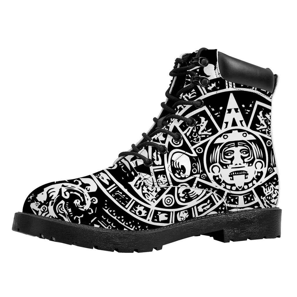 Black And White Maya Calendar Print Work Boots