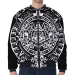Black And White Maya Calendar Print Zip Sleeve Bomber Jacket