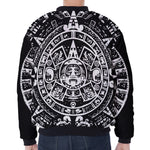 Black And White Maya Calendar Print Zip Sleeve Bomber Jacket