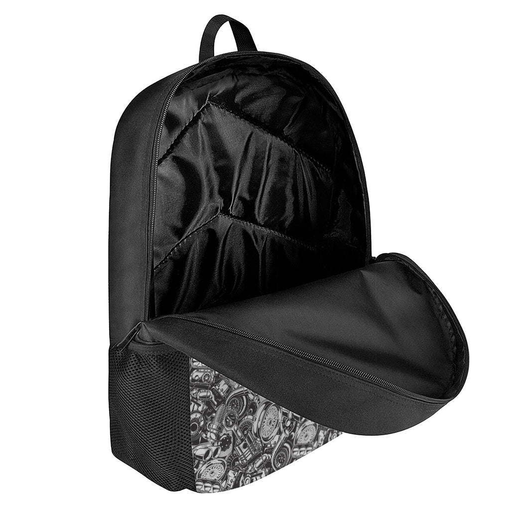 Black And White Mechanic Pattern Print 17 Inch Backpack