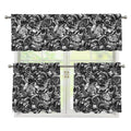 Black And White Mechanic Pattern Print 3 Piece Kitchen Curtains