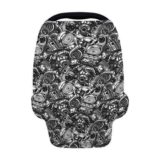 Black And White Mechanic Pattern Print Baby Seat Cover