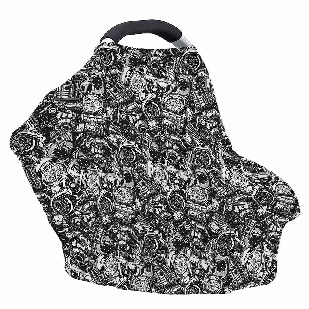Black And White Mechanic Pattern Print Baby Seat Cover
