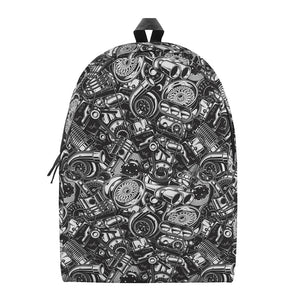 Black And White Mechanic Pattern Print Backpack