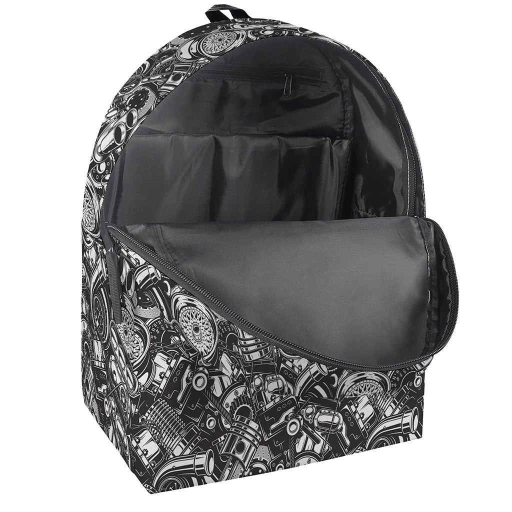 Black And White Mechanic Pattern Print Backpack