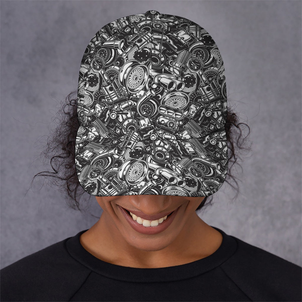 Black And White Mechanic Pattern Print Baseball Cap