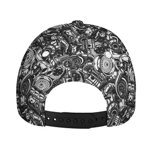 Black And White Mechanic Pattern Print Baseball Cap