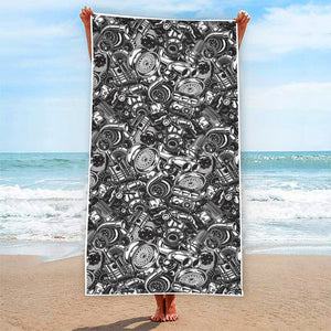 Black And White Mechanic Pattern Print Beach Towel