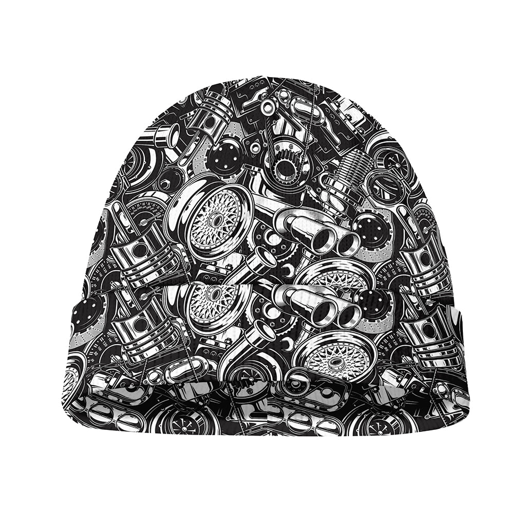 Black And White Mechanic Pattern Print Beanie