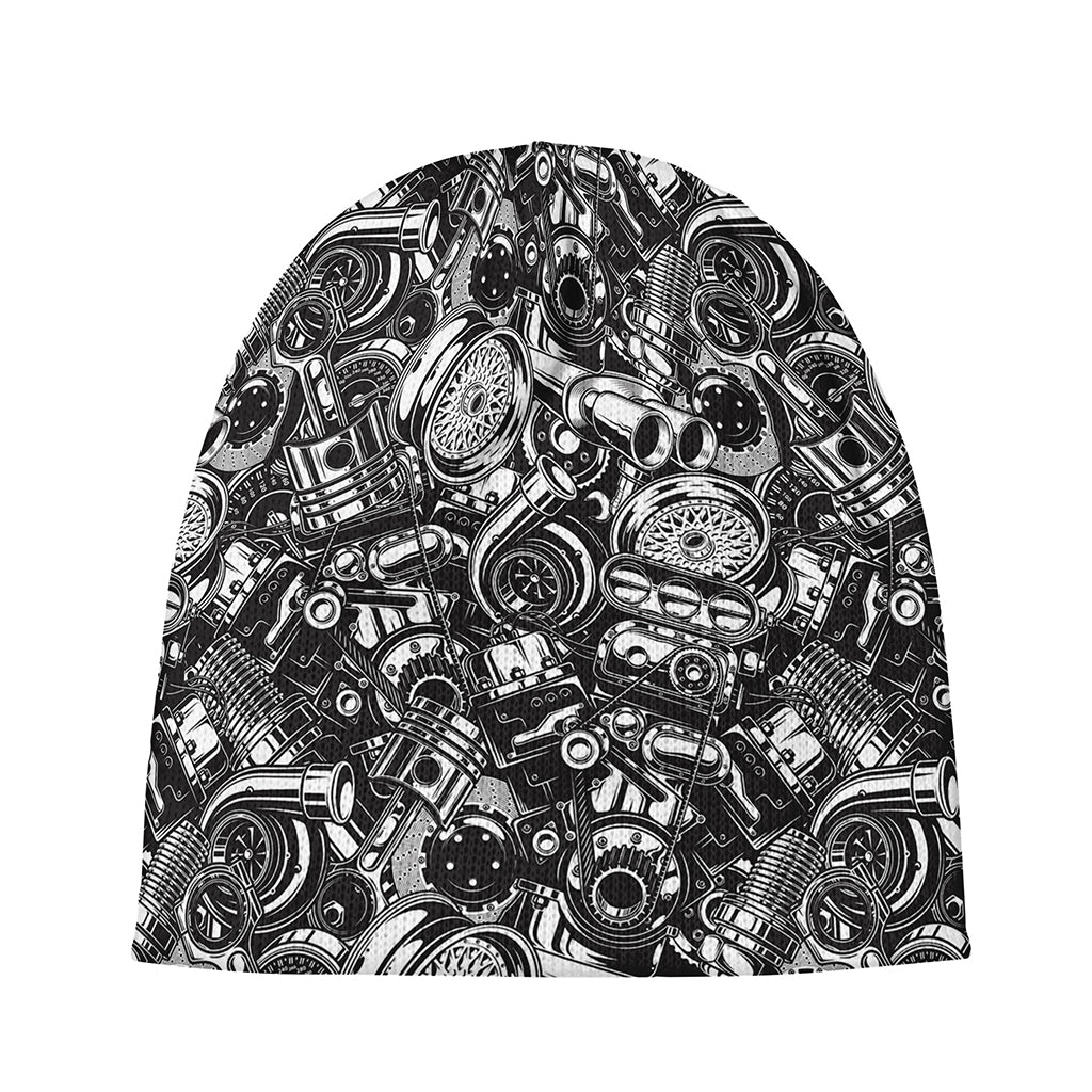 Black And White Mechanic Pattern Print Beanie