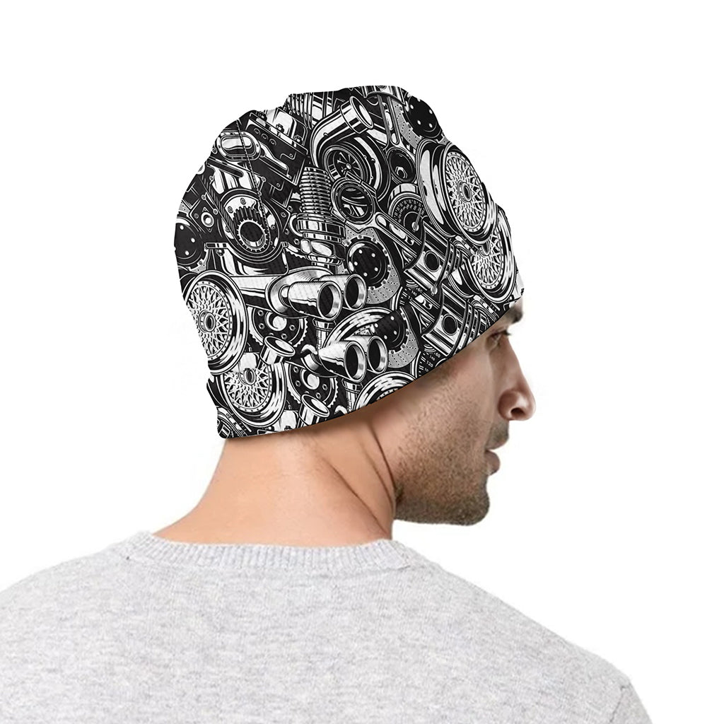 Black And White Mechanic Pattern Print Beanie