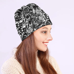 Black And White Mechanic Pattern Print Beanie