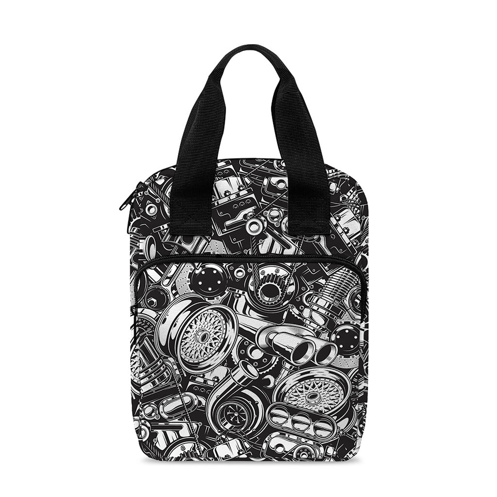 Black And White Mechanic Pattern Print Bible Tote Bag