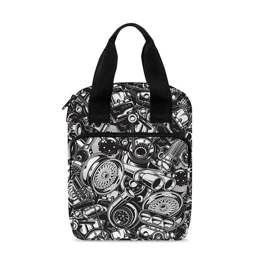 Black And White Mechanic Pattern Print Bible Tote Bag