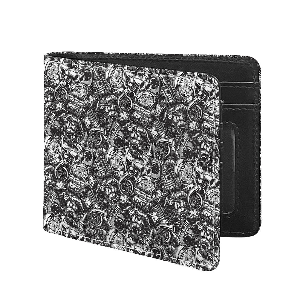 Black And White Mechanic Pattern Print Bifold Wallet