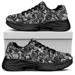 Black And White Mechanic Pattern Print Black Chunky Shoes