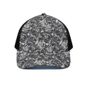 Black And White Mechanic Pattern Print Black Mesh Trucker Hat