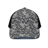 Black And White Mechanic Pattern Print Black Mesh Trucker Cap